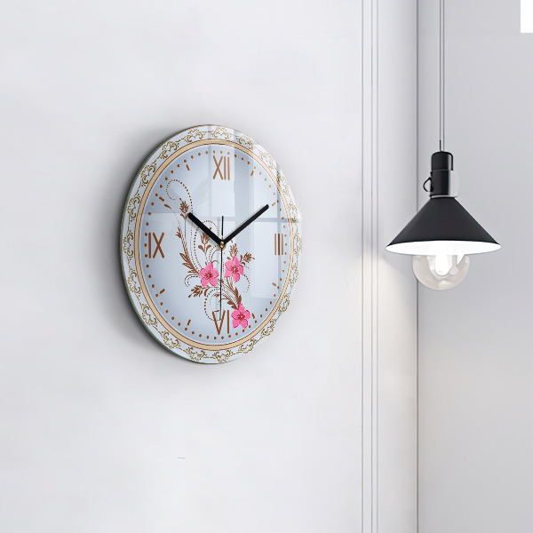 Wanduhr rund mit motiv Rosa Blumen