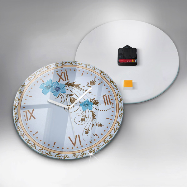 Wanduhr rund Blaue Blumen