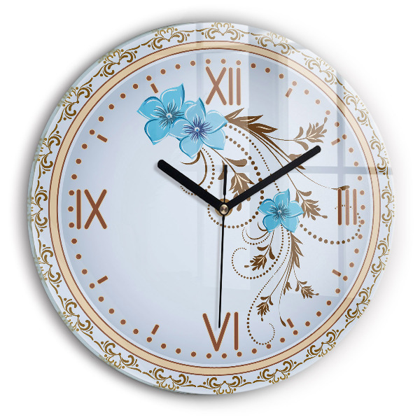 Wanduhr rund Blaue Blumen