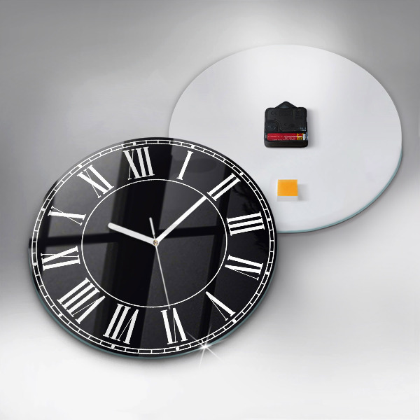 Wanduhr glas rund Schwarze römische Ziffern