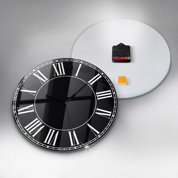 Wanduhr glas rund Schwarze römische Ziffern