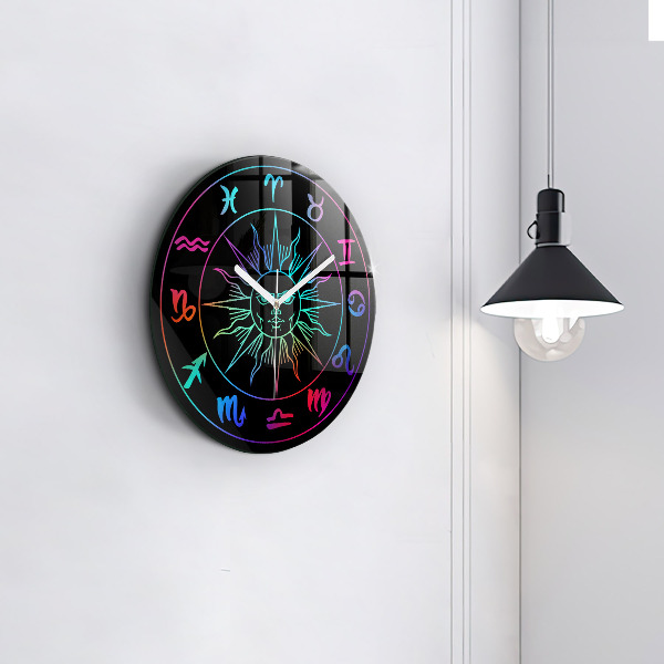 Wanduhr glas rund Regenbogen-Sternzeichen und Sonne